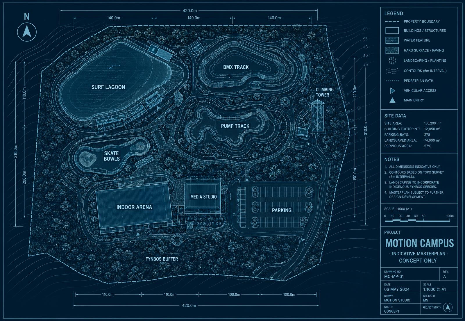 Architectural concept drawing: Indicative masterplan (concept) for the Project Motion campus