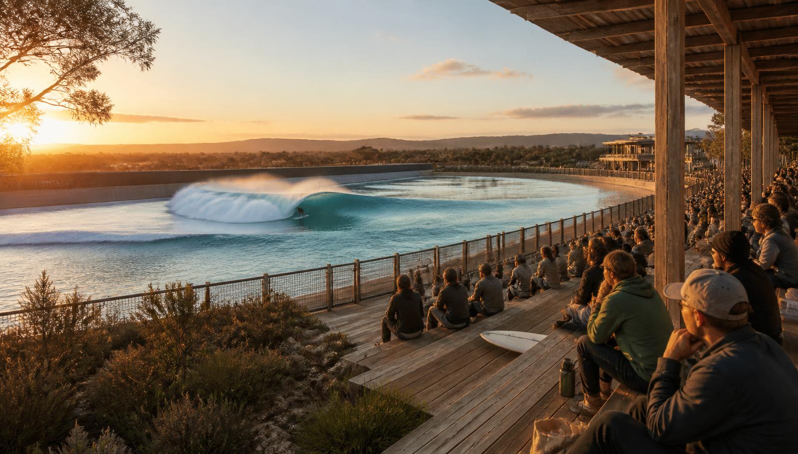 Artist's impression: Surf lagoon & grandstand for the Project Motion campus